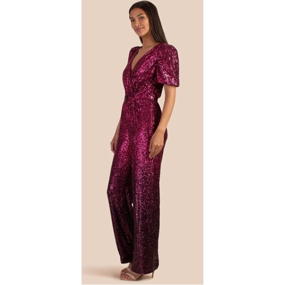Trina Turk Assandra Short Sleeve Sequin Jumpsuit Purple Ombre Womens Size 2 - Picture 2 of 12